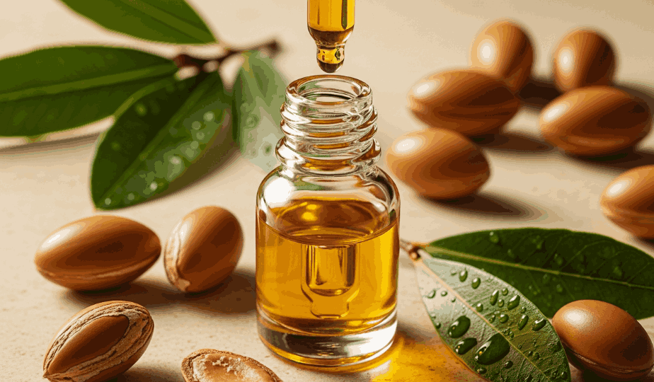 Aceite de Argán — gotero con aceite dorado