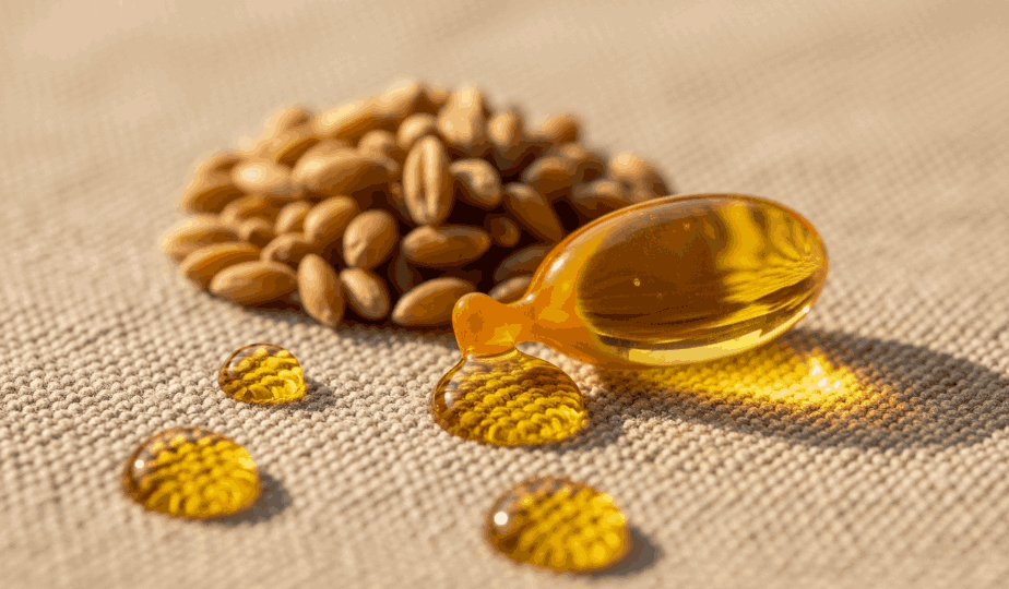 Vitamina E — cápsula dorada con aceite natural